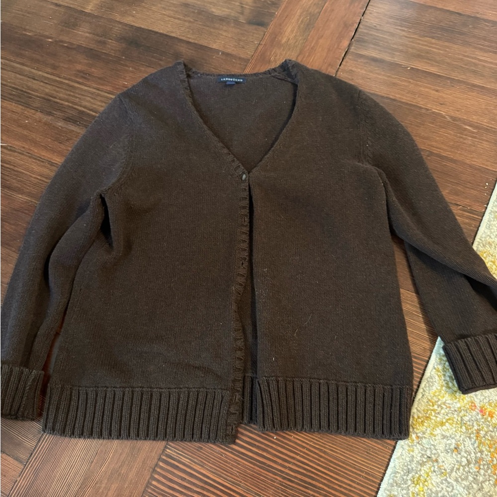 Lands' End Brown Cardigan Sweater